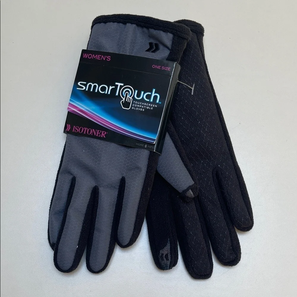 🆕 ISOTONER SmartTouch Women’s Black and Gray Gloves - Picture 2 of 4
